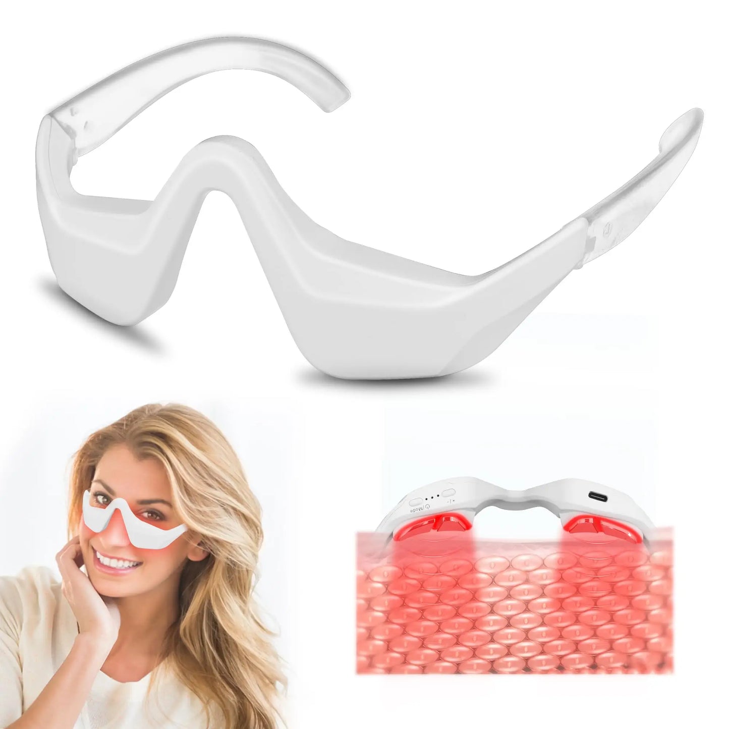 Under Eye Red Light Therapy Device, 4 Modes Red Light Therapy Glasses, Red 650NM Red Light Eye Mask for The Treatment of Eye Bag