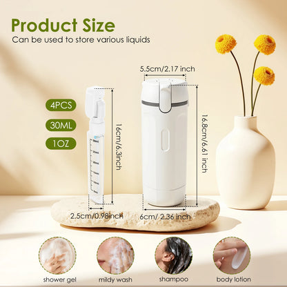 4 in 1 Travel Dispenser Bottle Plastic Toiletry Container Bottle Portable Leak Proof Travel Bottles for Shampoo and Conditioner